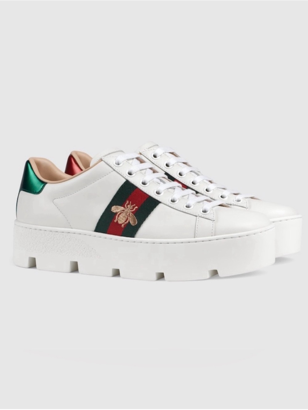 GUCCI Women’s Ace Bee Leather Low Top Platform Sneakers